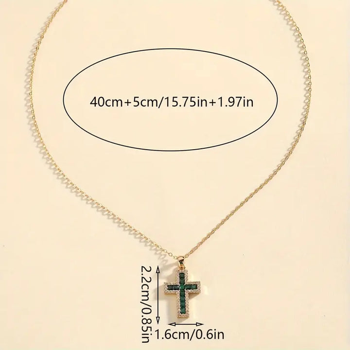 Elegant Emerald Cross Pendant Necklace