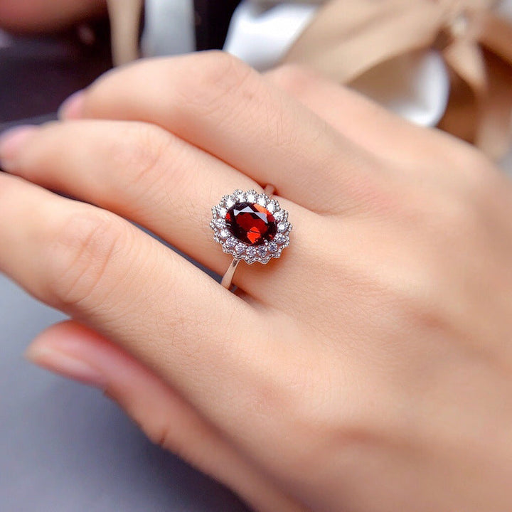 Elegant Deep Red Gem White Gold Set