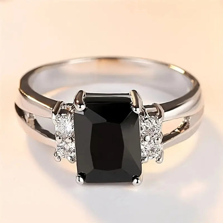 Elegant Black Zirconia Silver Ring