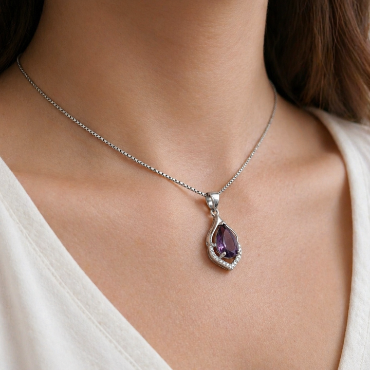 Sophisticated Crescent Drop White Gold Necklace