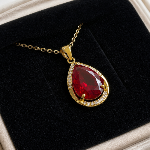 Elegant Ruby Teardrop Gold Necklace